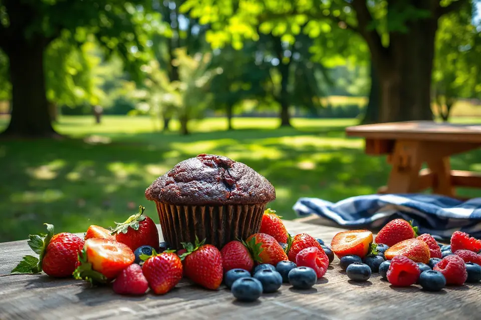 chocolate muffin picnic setting