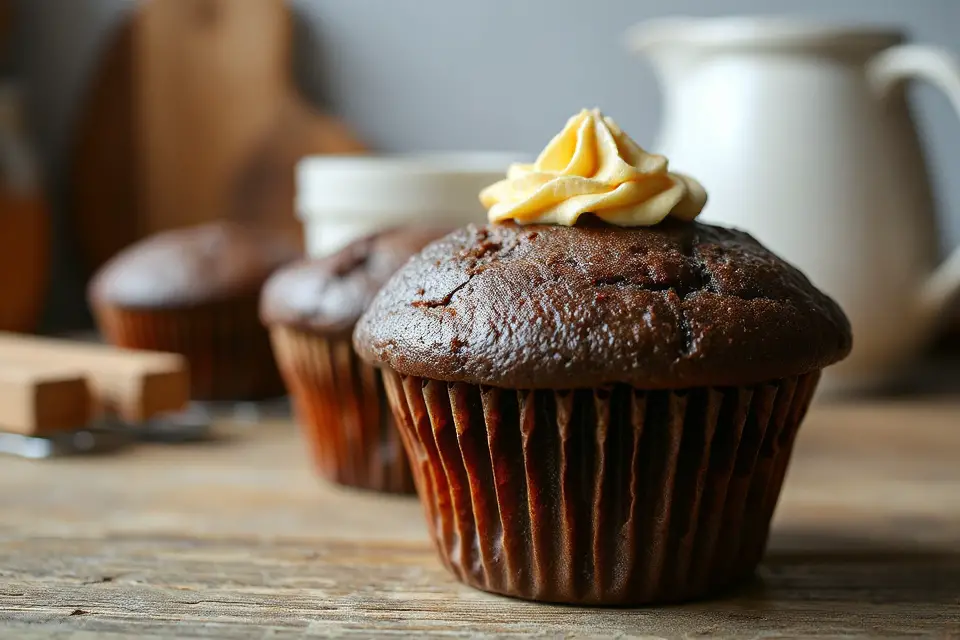 chocolate muffin with icing