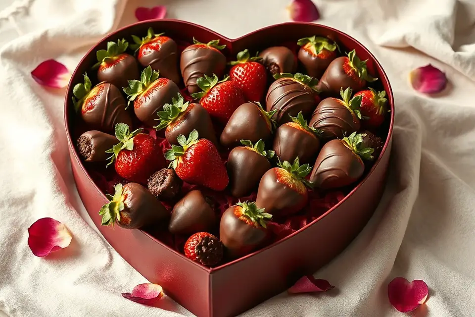 chocolate strawberries heart box