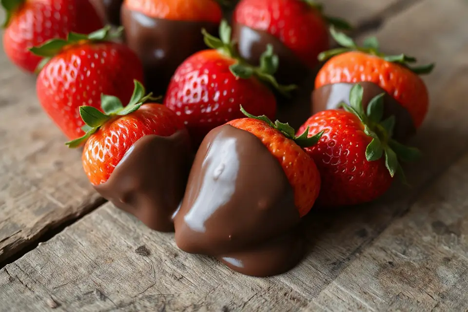 chocolate strawberries rustic backdrop