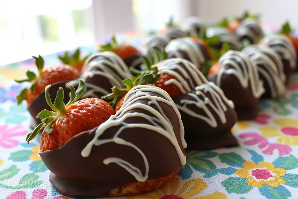 chocolate strawberries vibrant tablecloth