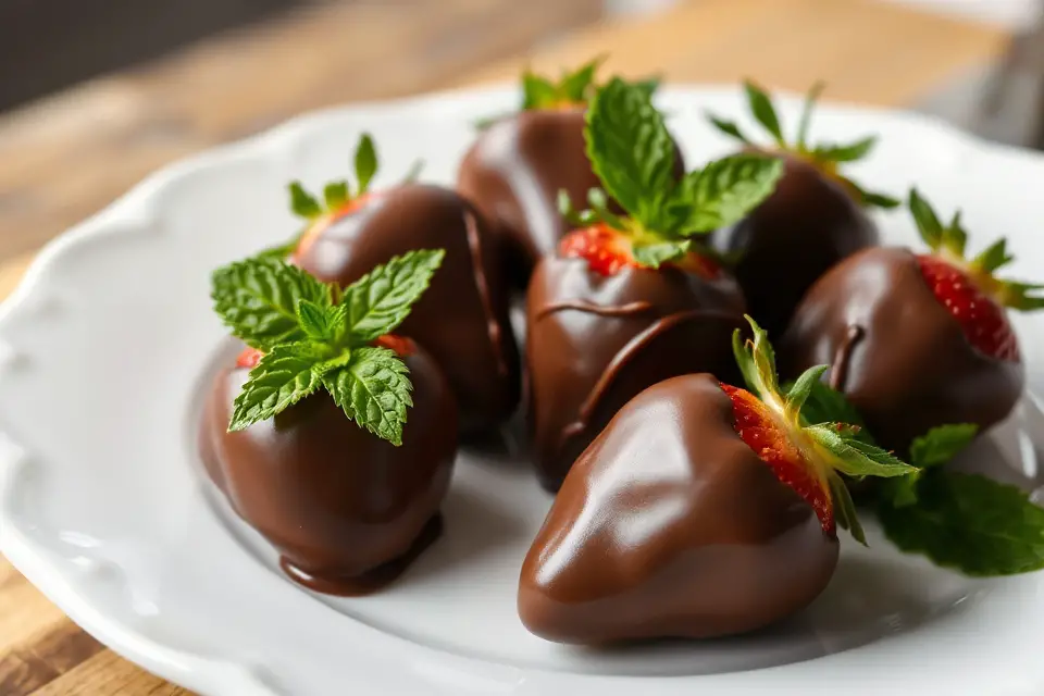 chocolate strawberries with mint