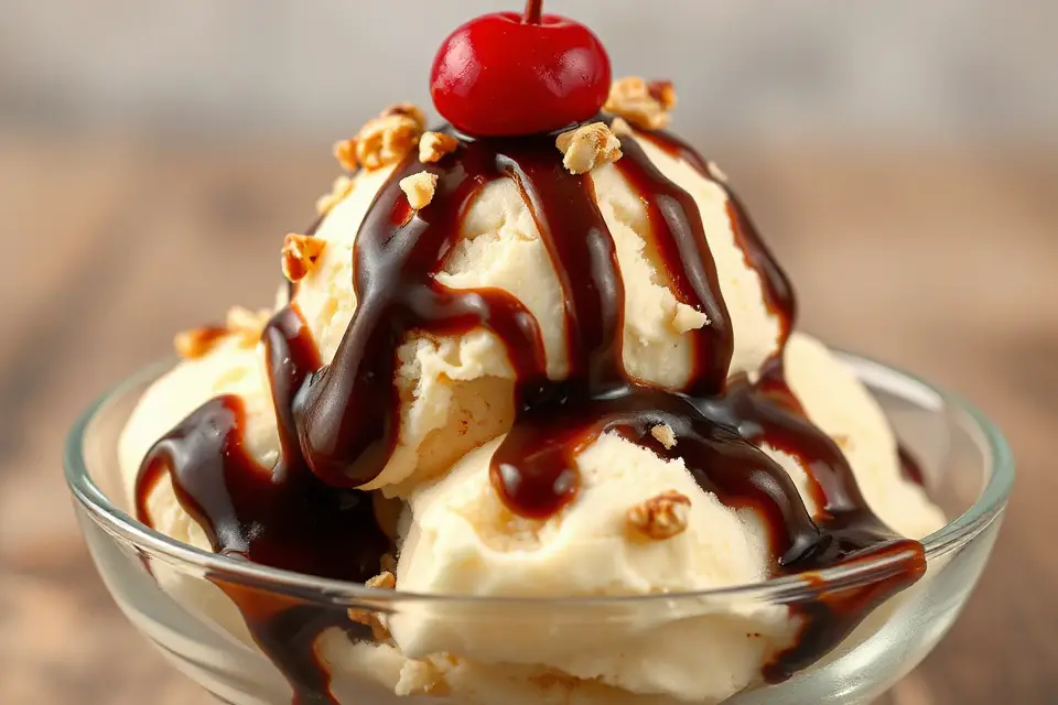 chocolate syrup on ice cream