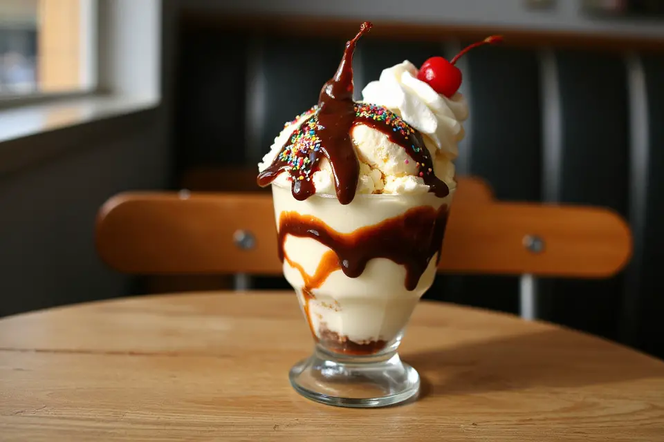 classic sundae wooden table