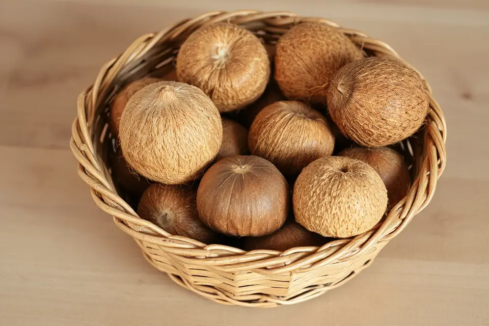 coconut in woven basket