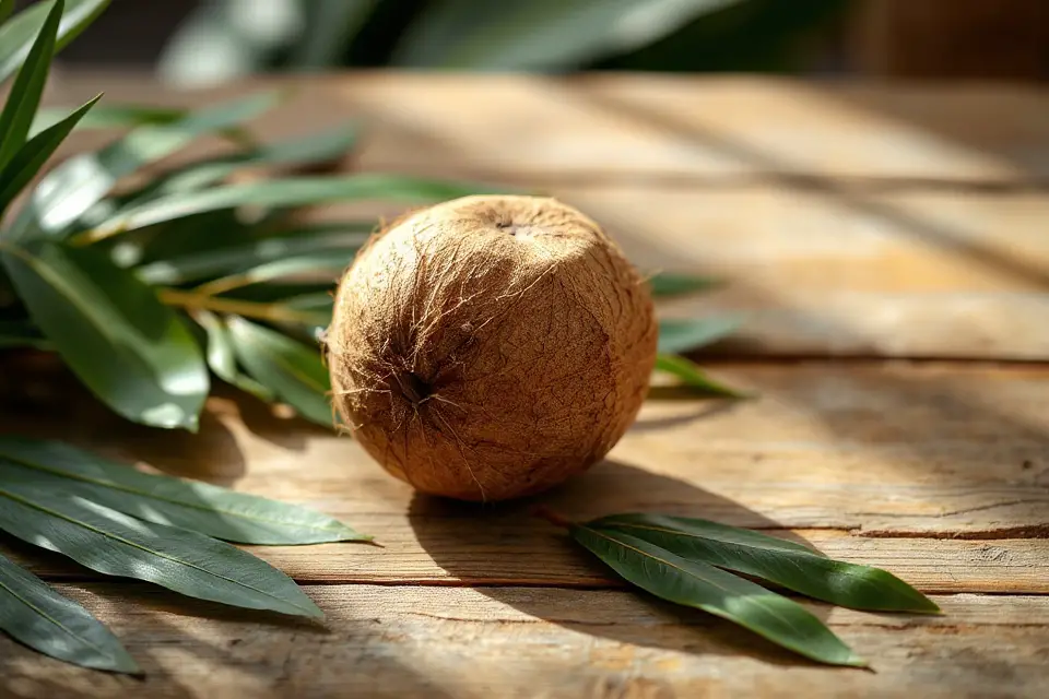 coconut on rustic table
