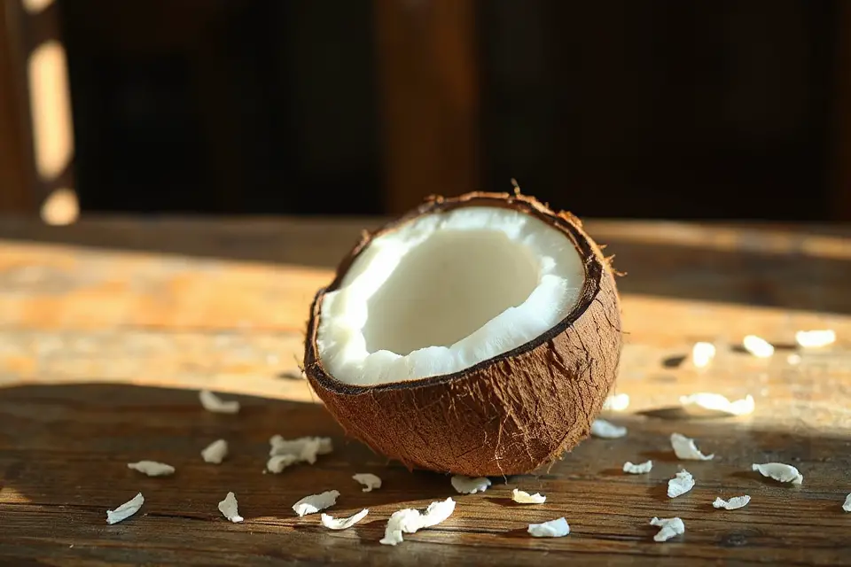 coconut on wooden table