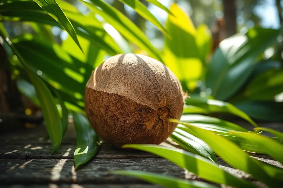 coconut surrounded by leaves