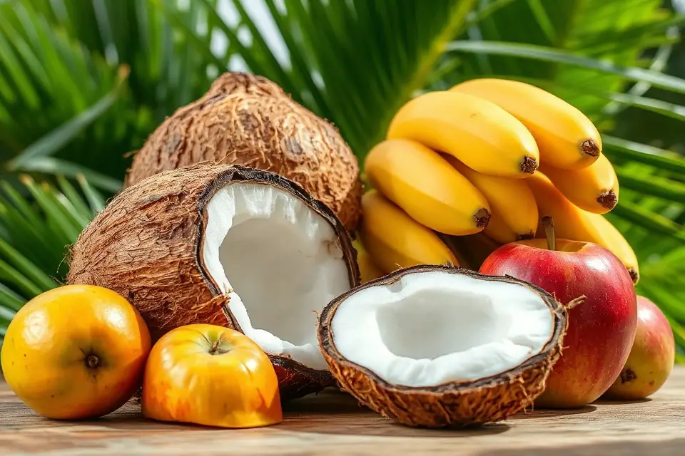 coconuts and tropical fruits