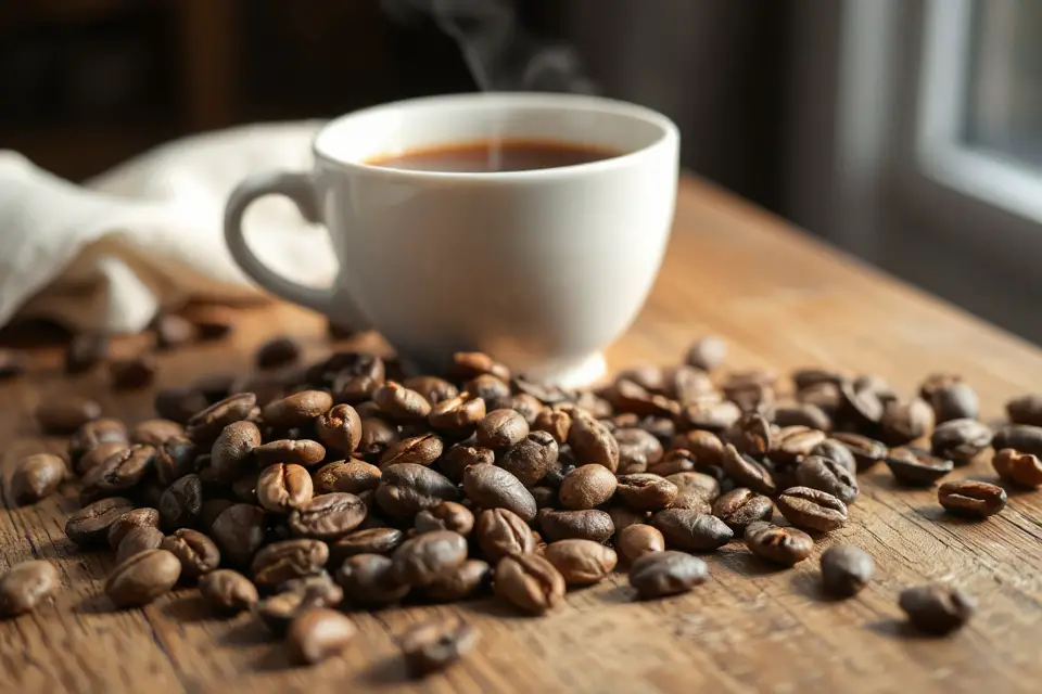 coffee beans and cup