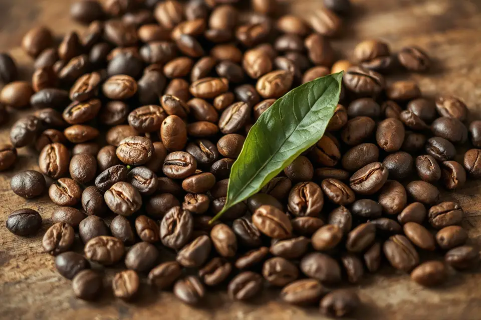 coffee beans with leaf