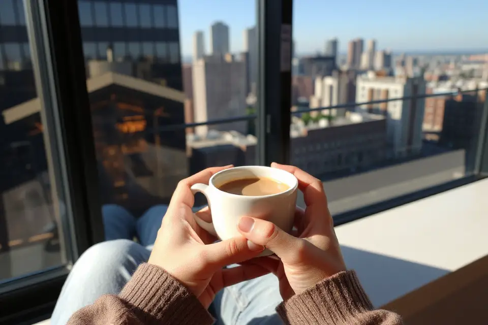 coffee cup cityscape background