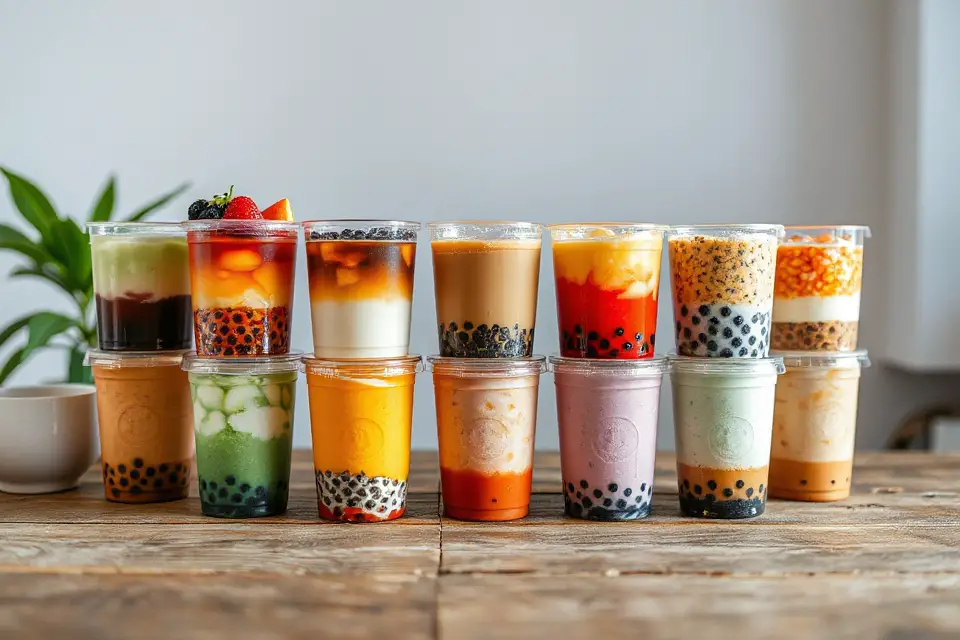 colorful bubble tea cups
