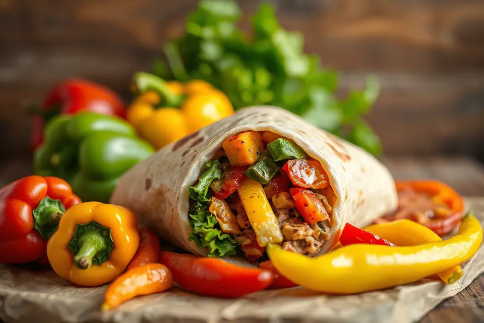 colorful burrito with peppers