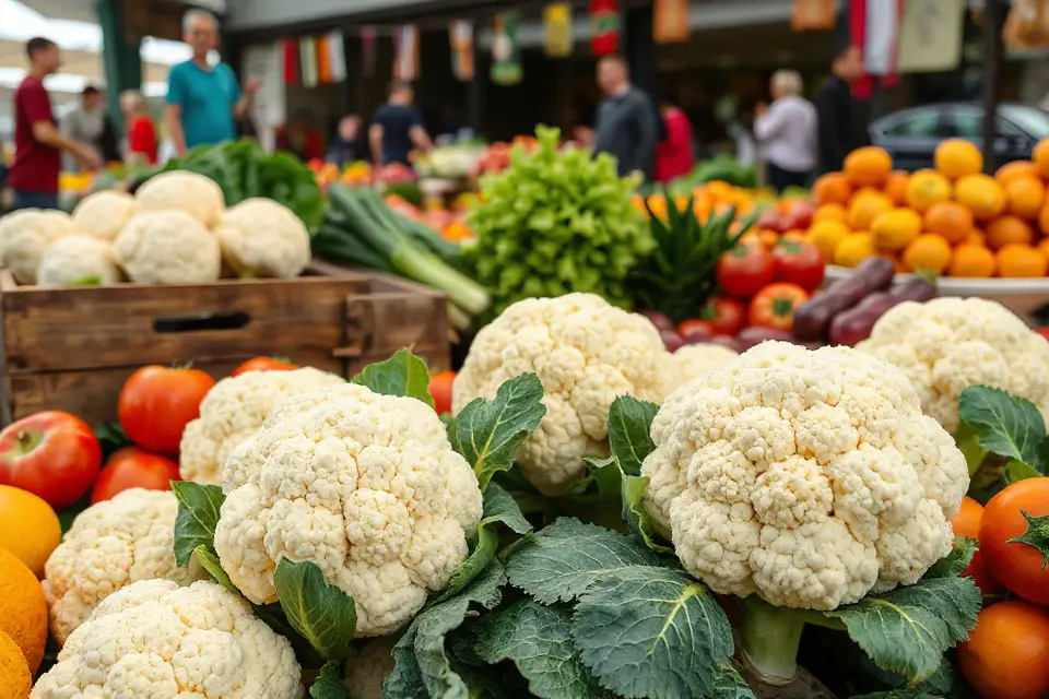 colorful cauliflower market display