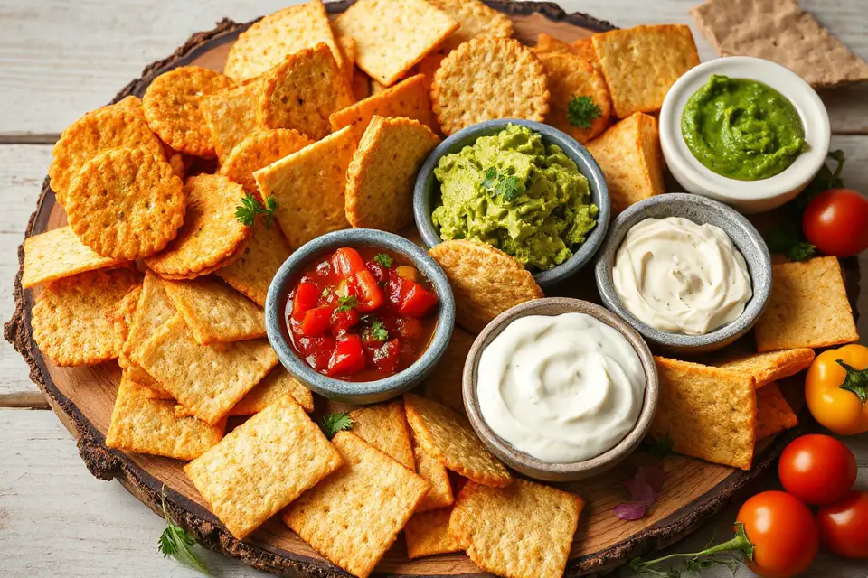 colorful dips with crackers