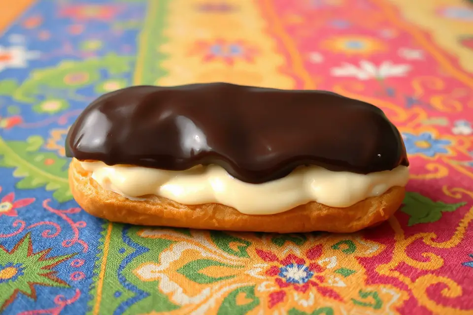 colorful eclairs on tablecloth