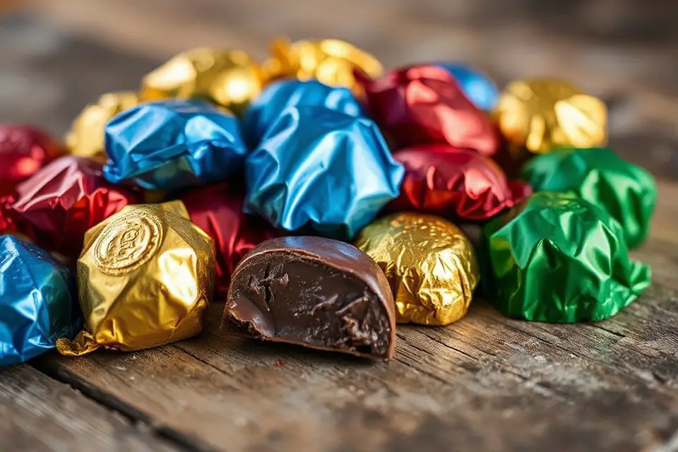 colorful foil chocolate pieces