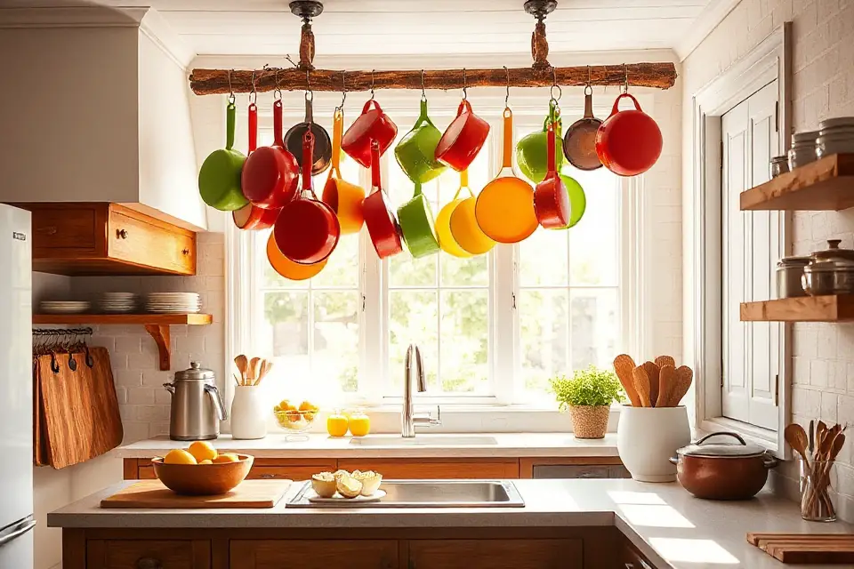 colorful kitchen cookware display