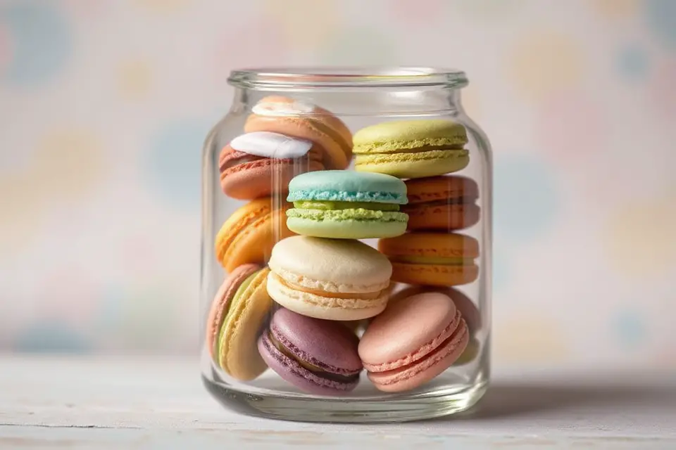 colorful macarons in jar