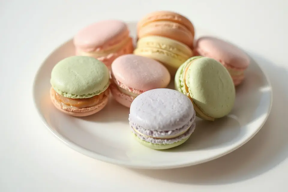 colorful macarons on plate