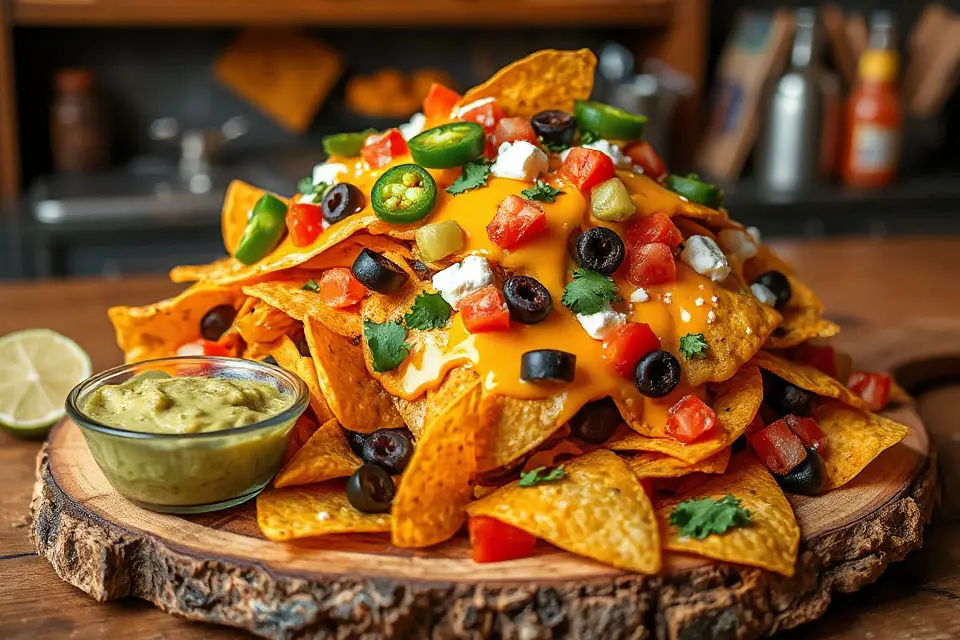 colorful nachos with toppings