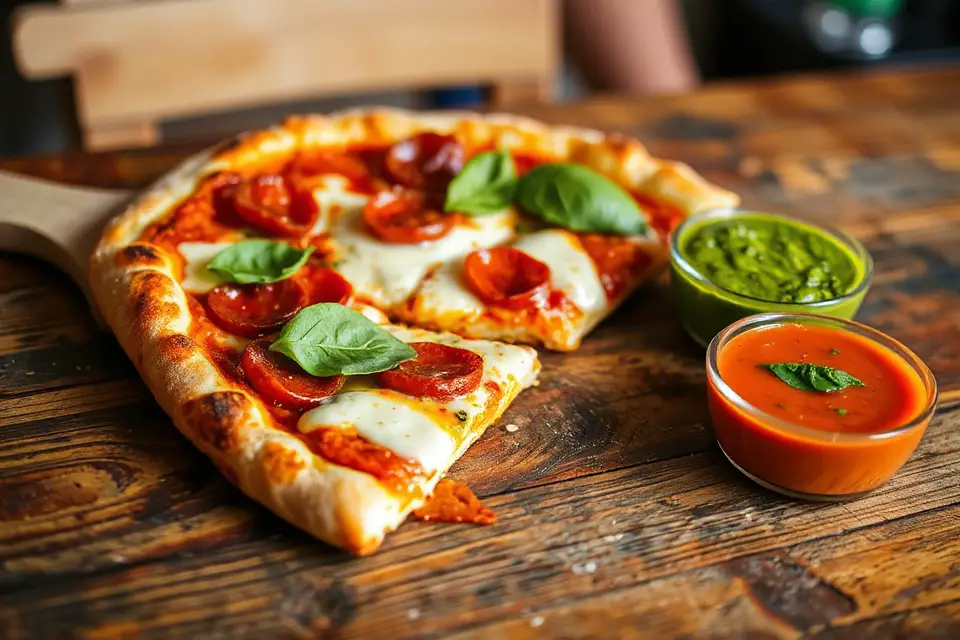 colorful sauces with pizza