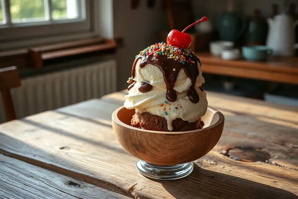 colorful sundae rustic setting