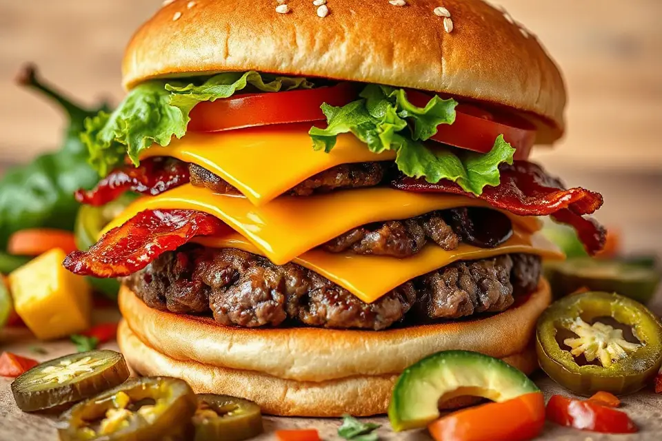 colorful toppings hamburger photo