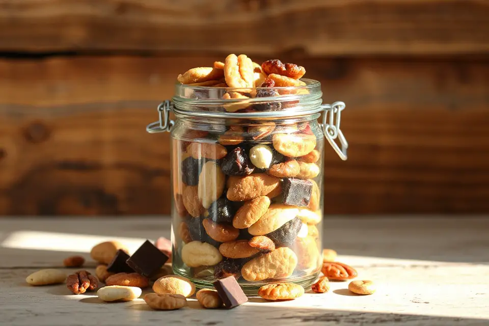 colorful trail mix jar