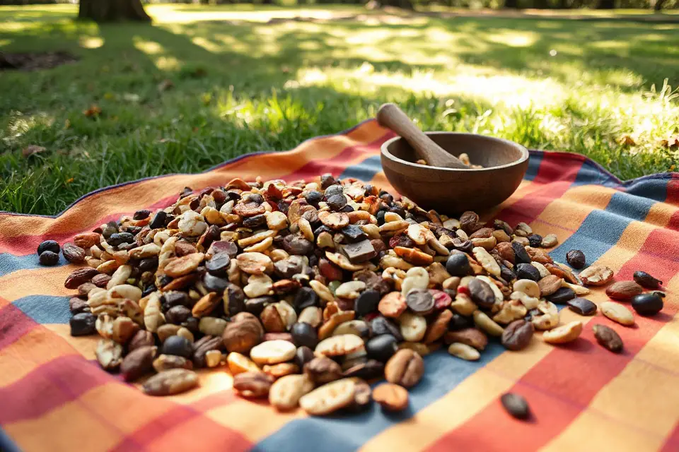 colorful trail mix picnic