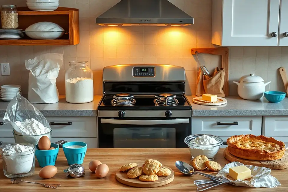 cozy stove with ingredients