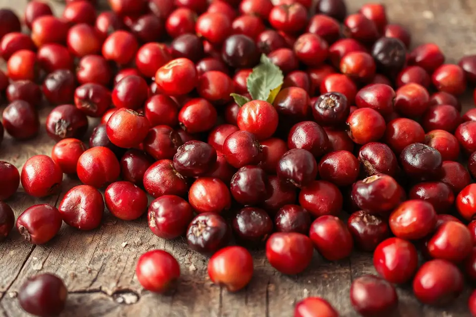 cranberries on rustic table