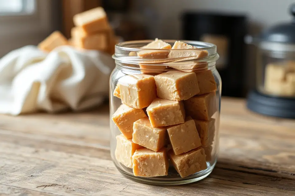 creamy fudge in jar