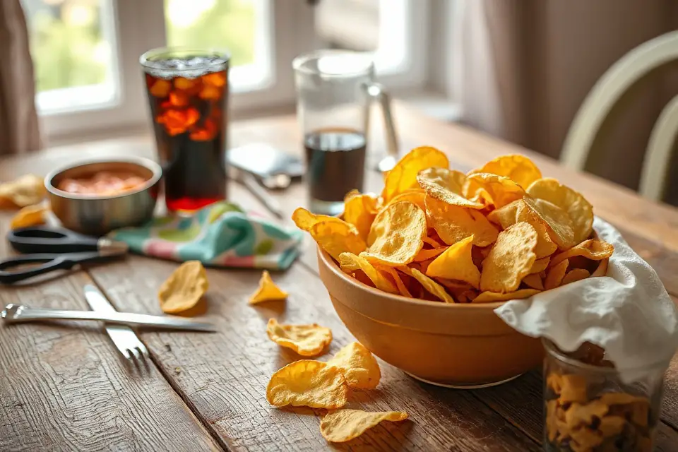 crispy chips with everyday objects