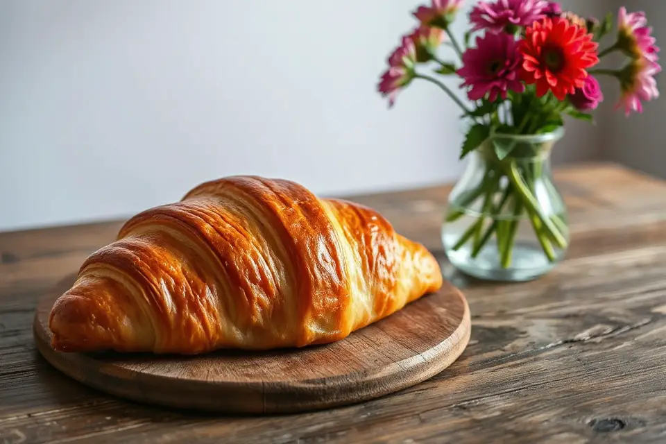 croissant and flowers arrangement