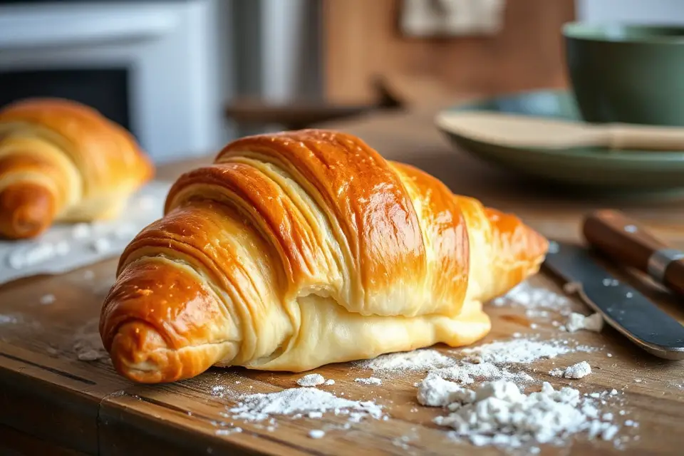 croissants on rustic table