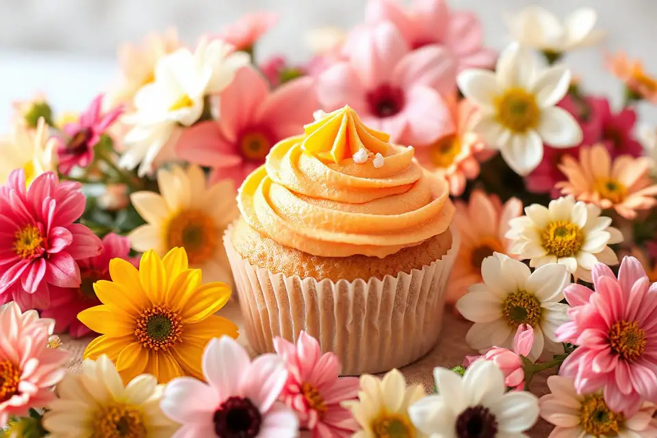 cupcake with seasonal flowers