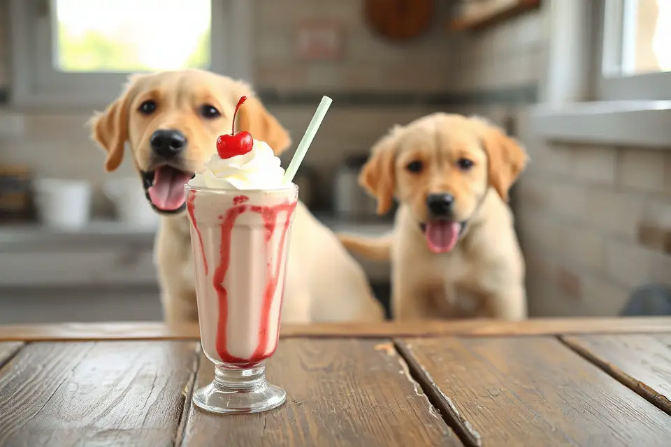 cute dog with milkshake
