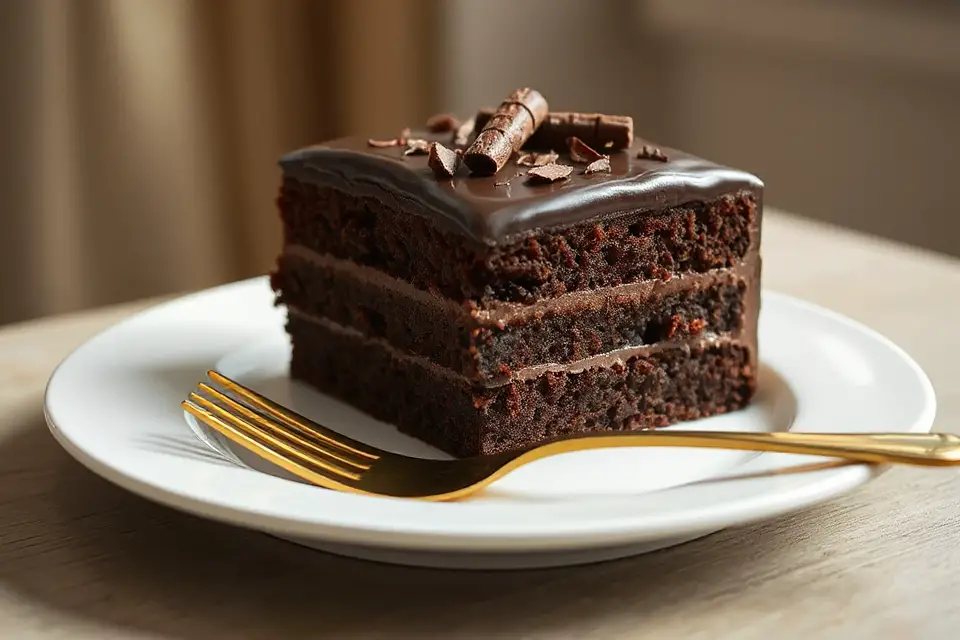 decadent chocolate cake slice