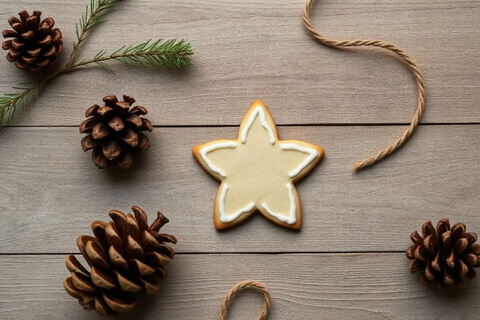 decorated christmas cookie flatlay