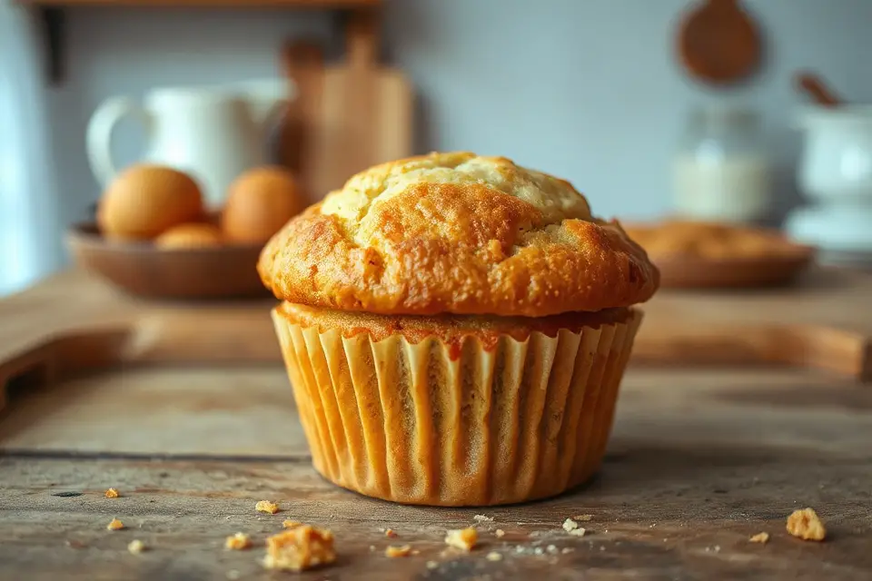 delectable muffin rustic table