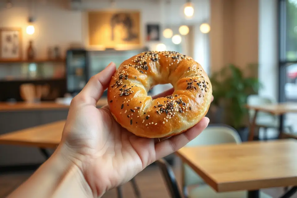 delicious bagel in hand