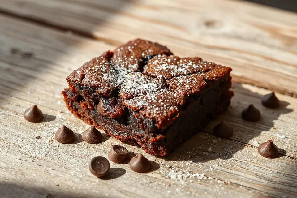 delicious brownie rustic table