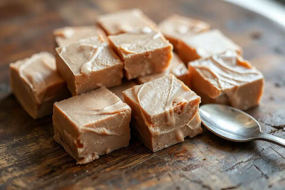 delicious fudge with spoon