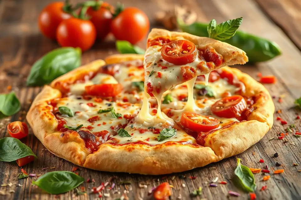 delicious pizza slice ingredients