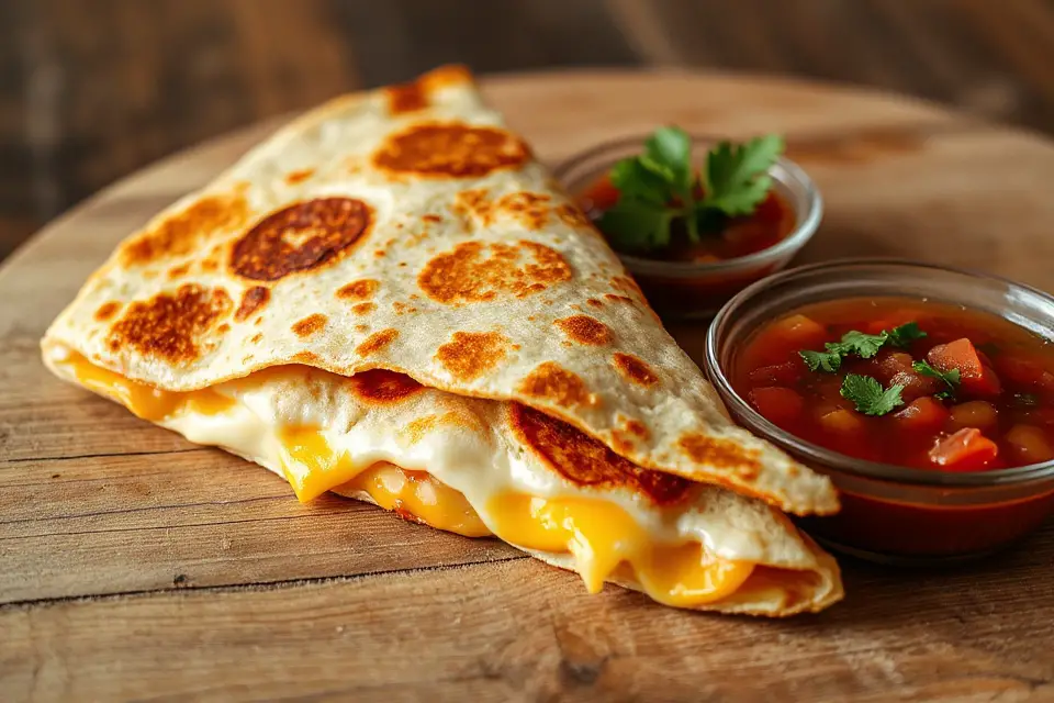 delicious quesadilla with salsa
