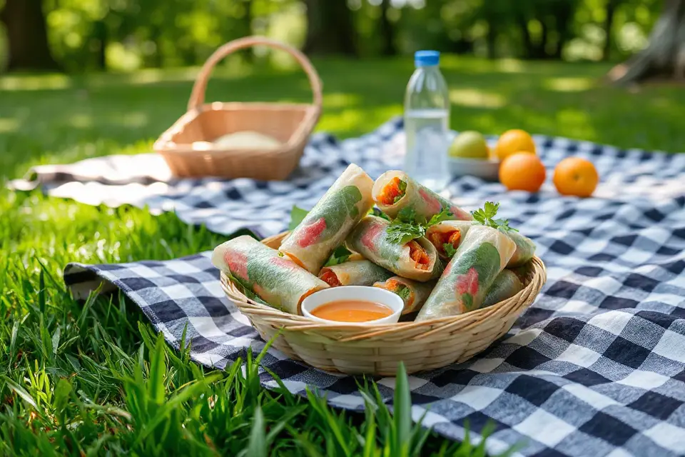 delicious spring rolls picnic