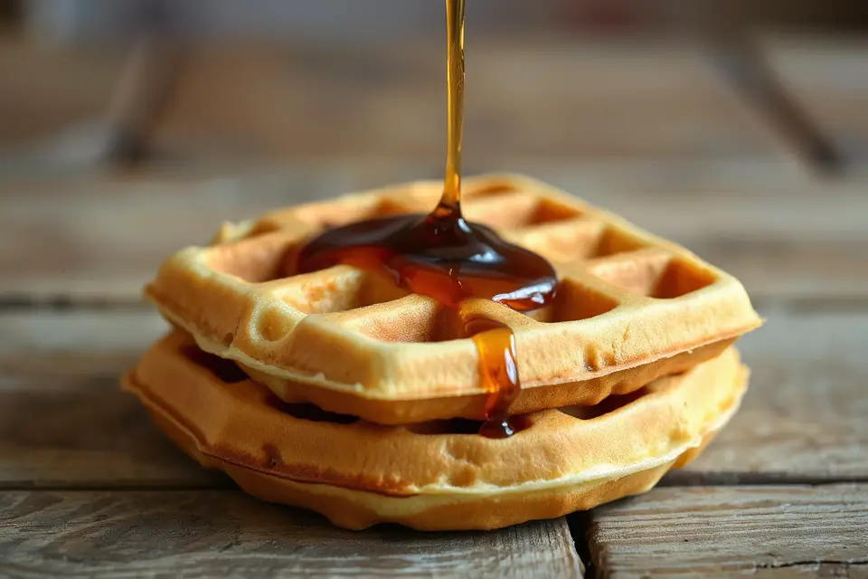 delicious waffle with syrup