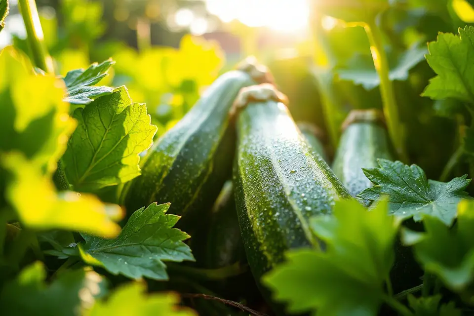 dew kissed zucchini garden leaves